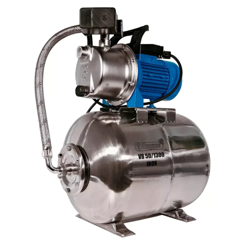VB 50/1300 INOX Domestic waterwork, with INOX steel impeller, casing and pressure tank, 1300 W, 5.400 l/h, 4,8 bar, 50 L